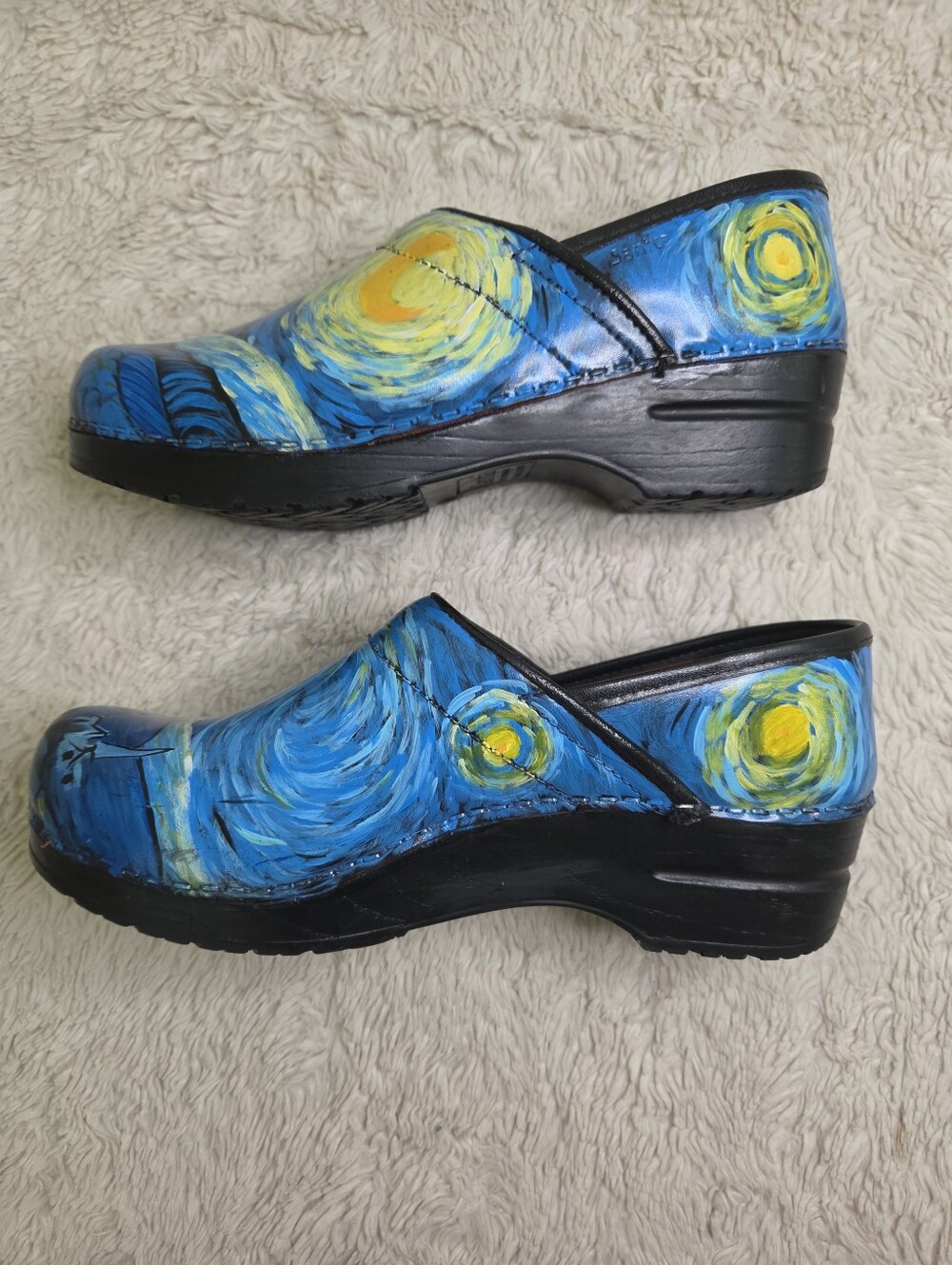 Women's Sanita Van Gogh Starry Night Art Print Clogs Shoes Sz 39 - Picture 8 of 15